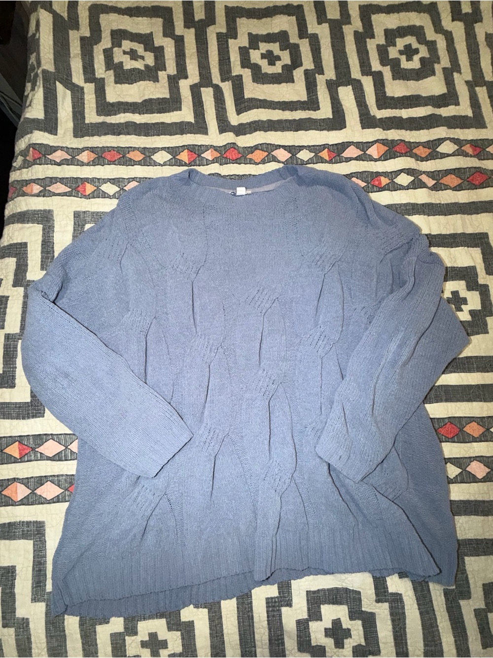 Light Blue Cable-Stitch Crewneck Sweater